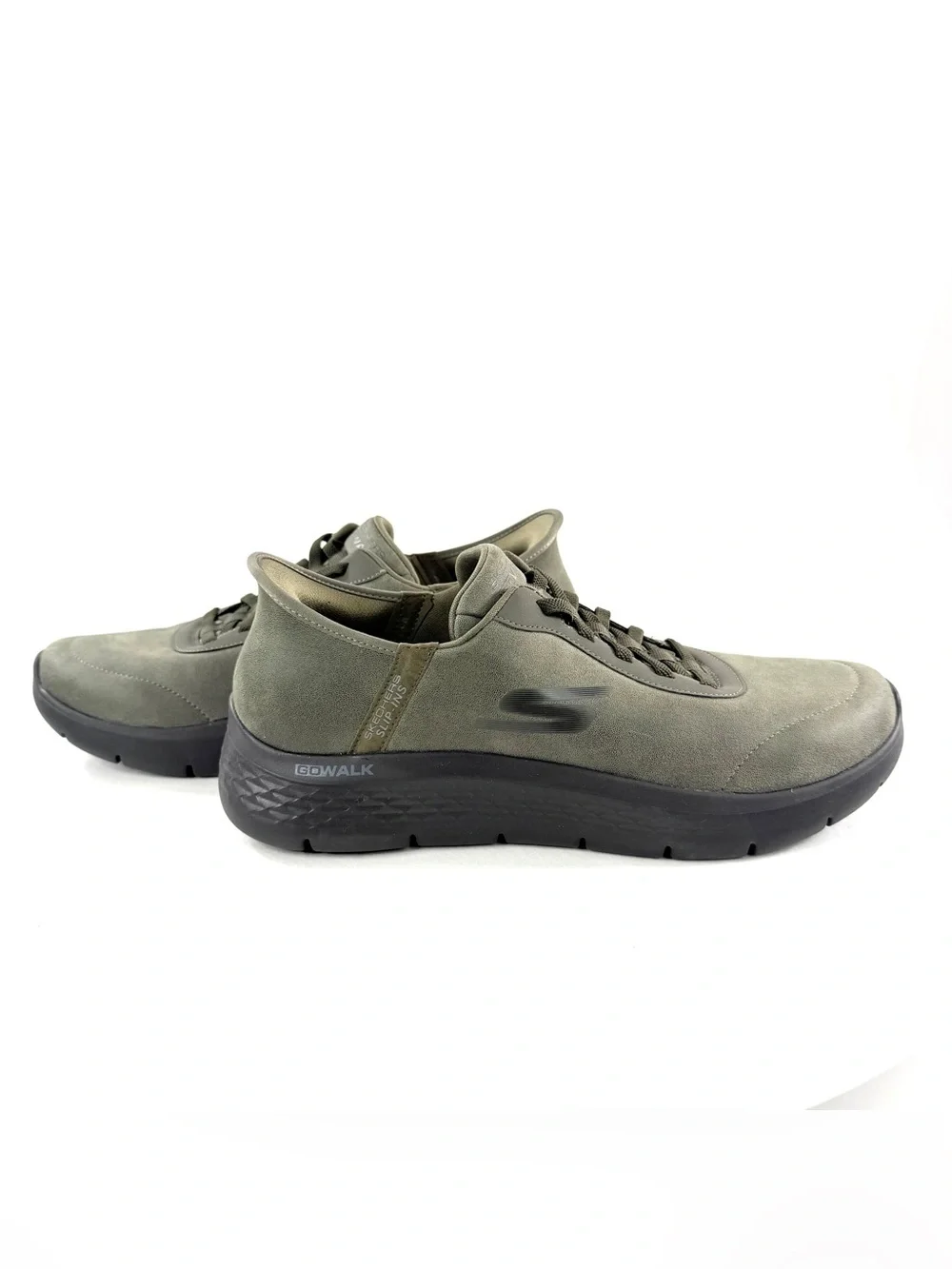Skechers Men Size 11 Olive Shoe Faux Suede Slip Ins GO WALK Flex Smooth Motion